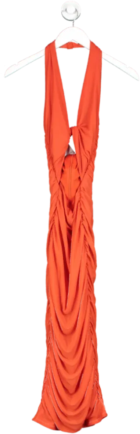 Oh Polly Adora Low Plunge Ruched Dress In Orange UK 12