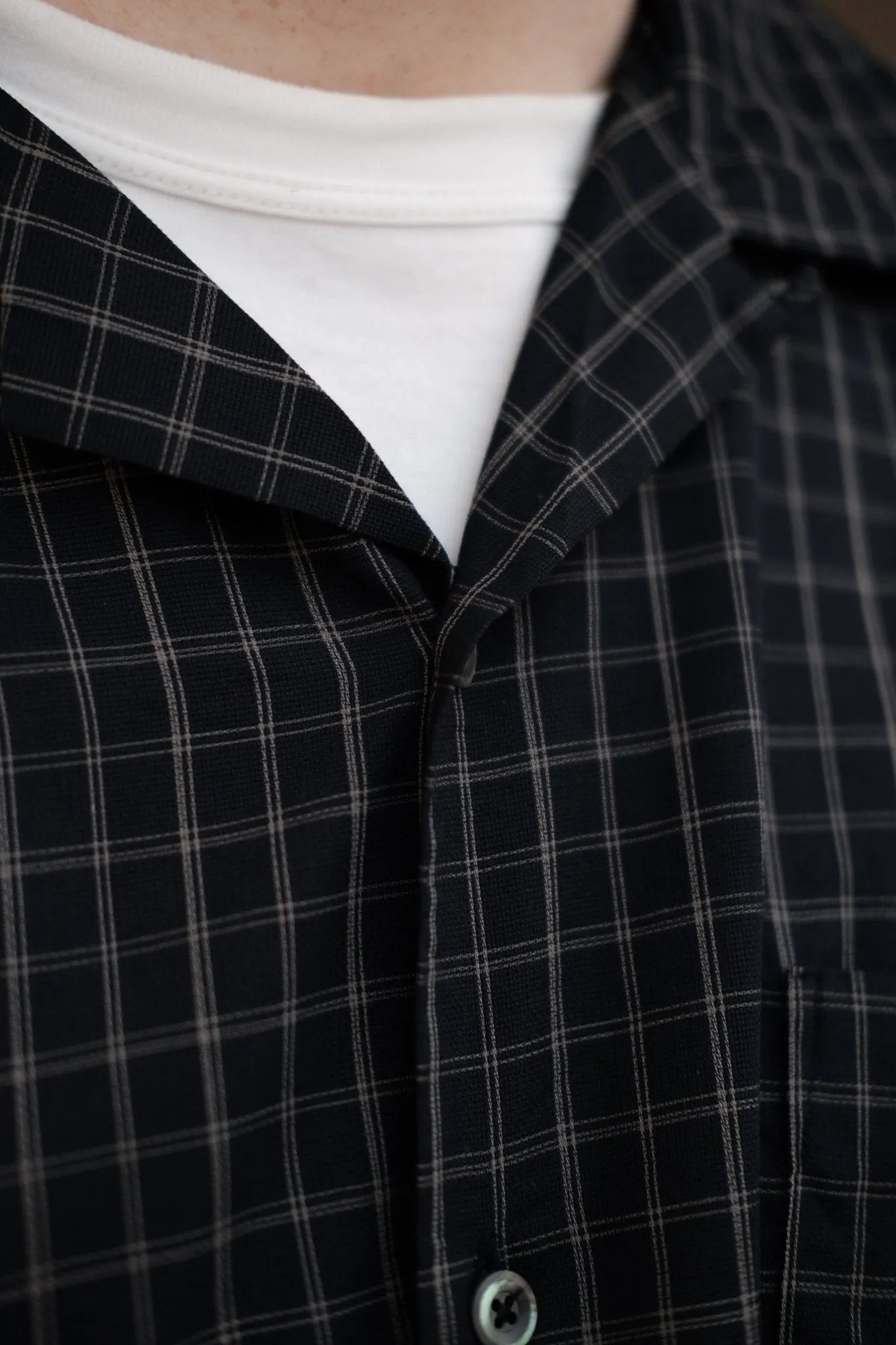 Open collar Panama Plaid S/S Shirt Navy