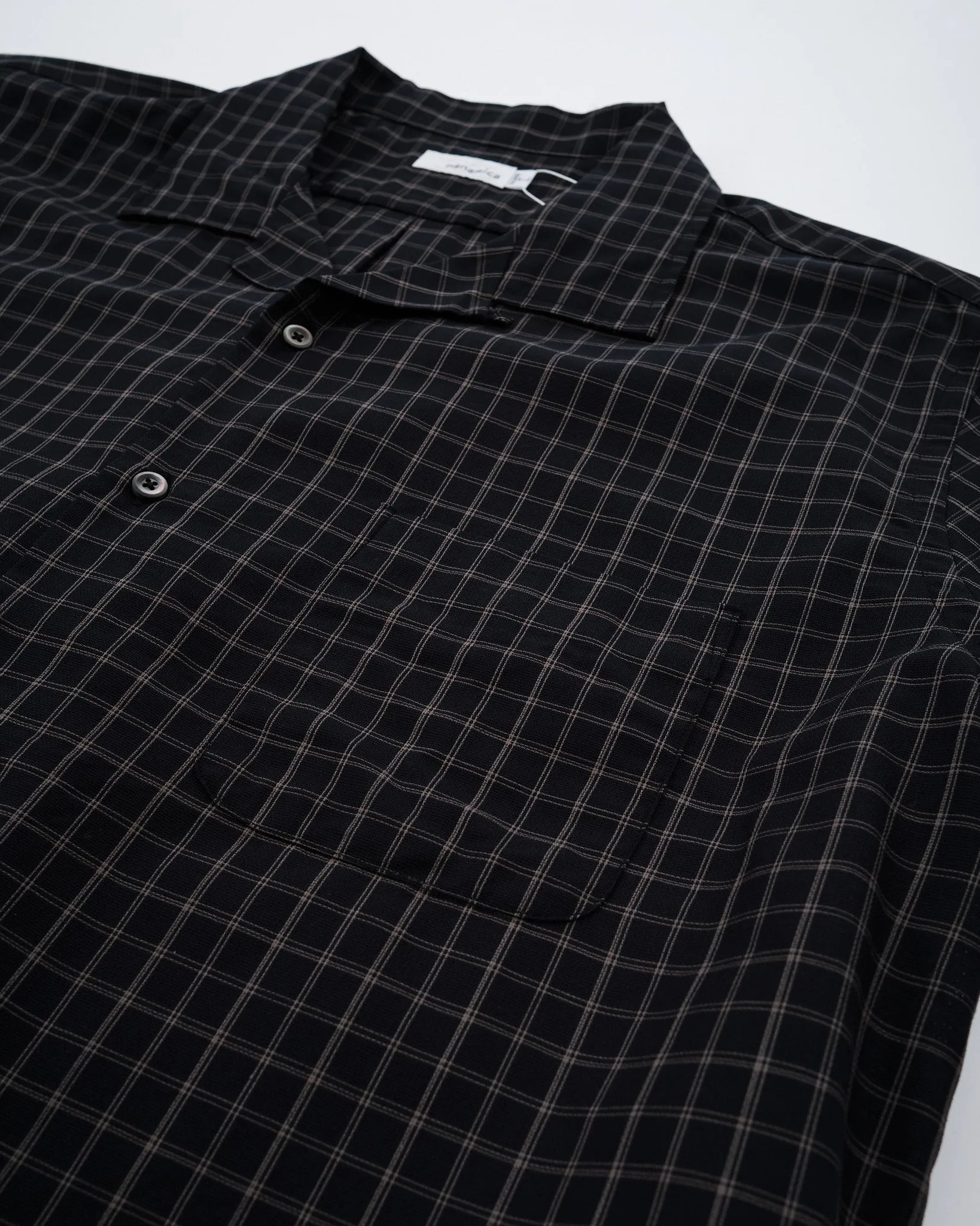 Open collar Panama Plaid S/S Shirt Navy