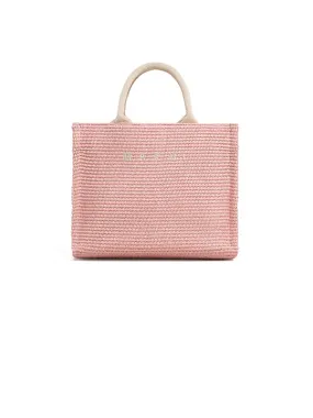 Pink Raffia-effect Small Tote Bag