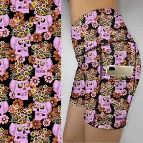 Pink Skulls   Bike  Gym shorts  CRN-03