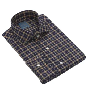 "Dandy Life" Plaid Cotton Shirt in Dark Blue and Ochre