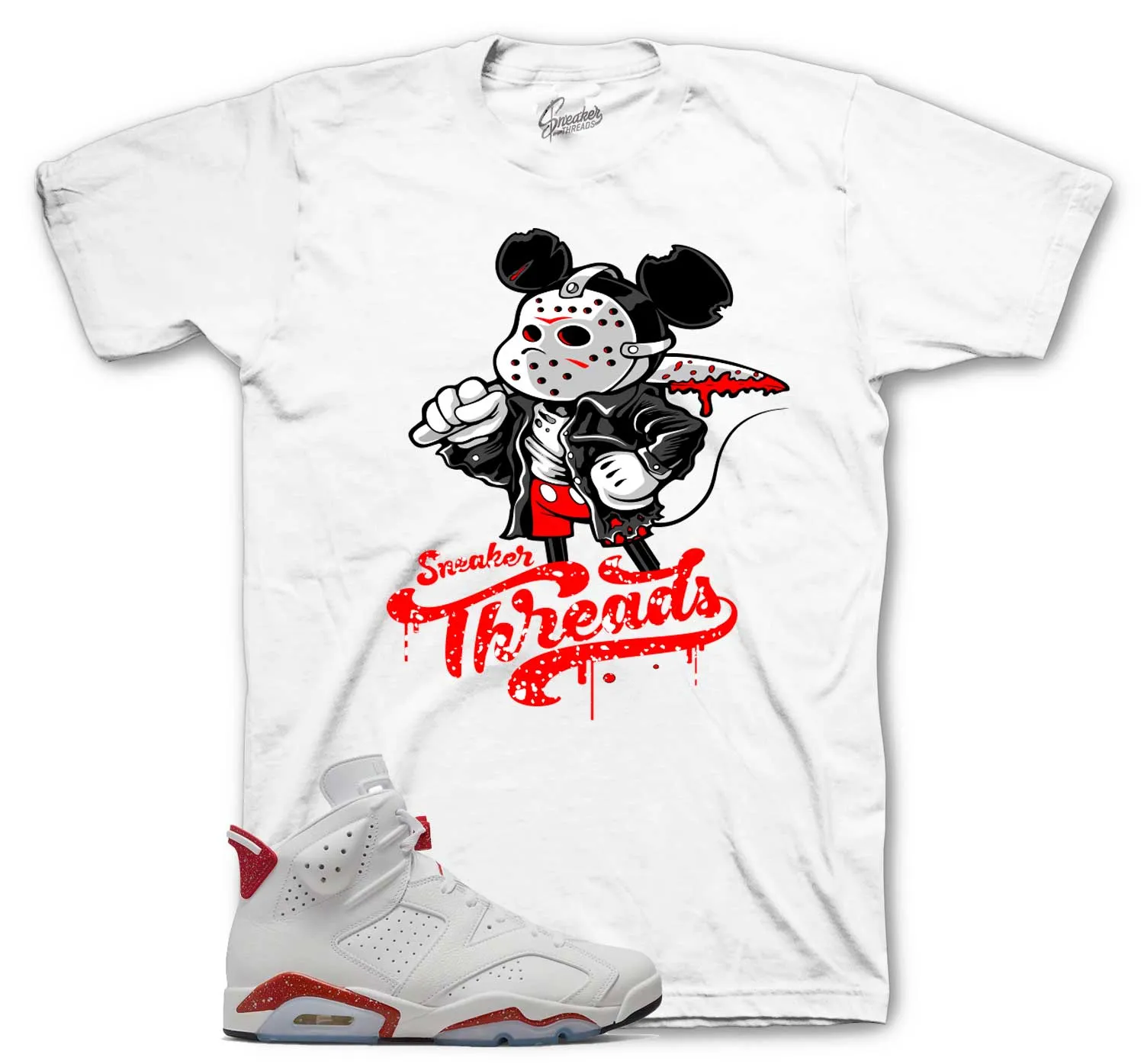 Retro 6 Red Cement Shirt - Killa Mouse - White