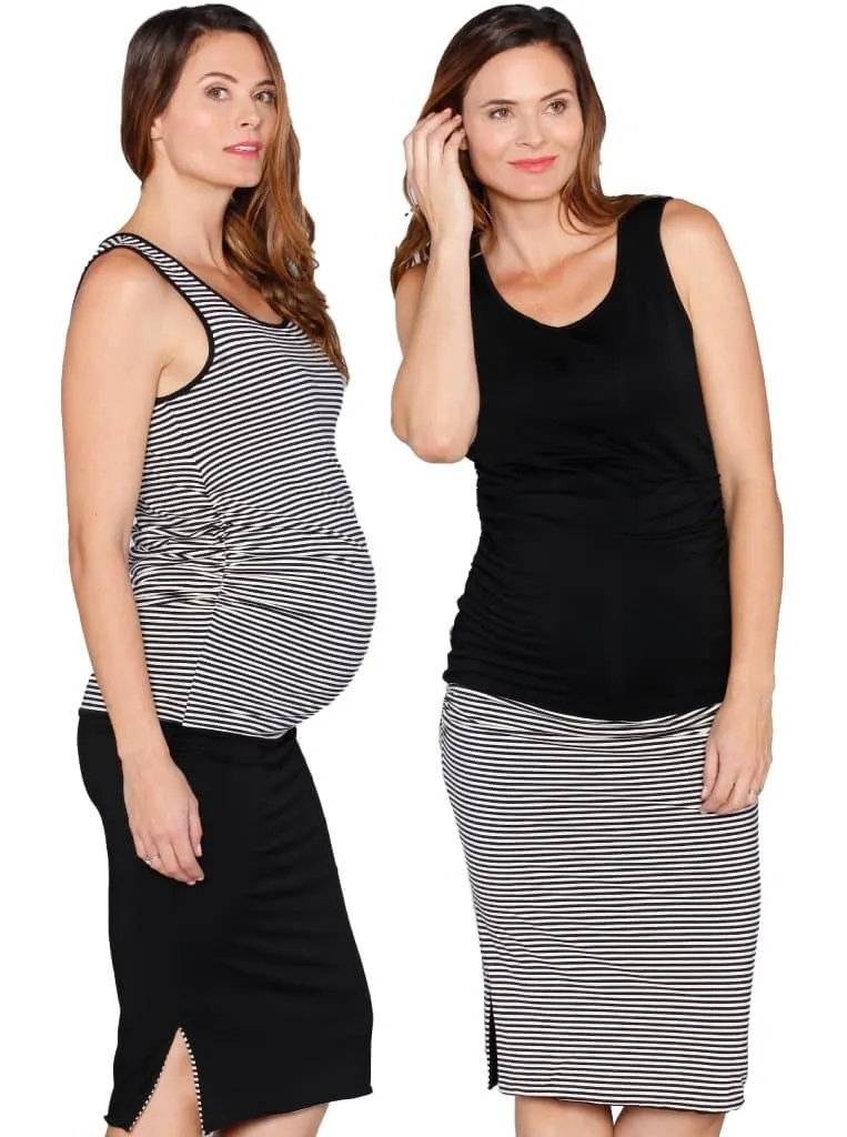 Reversible Maternity Skirt in Black Stripes