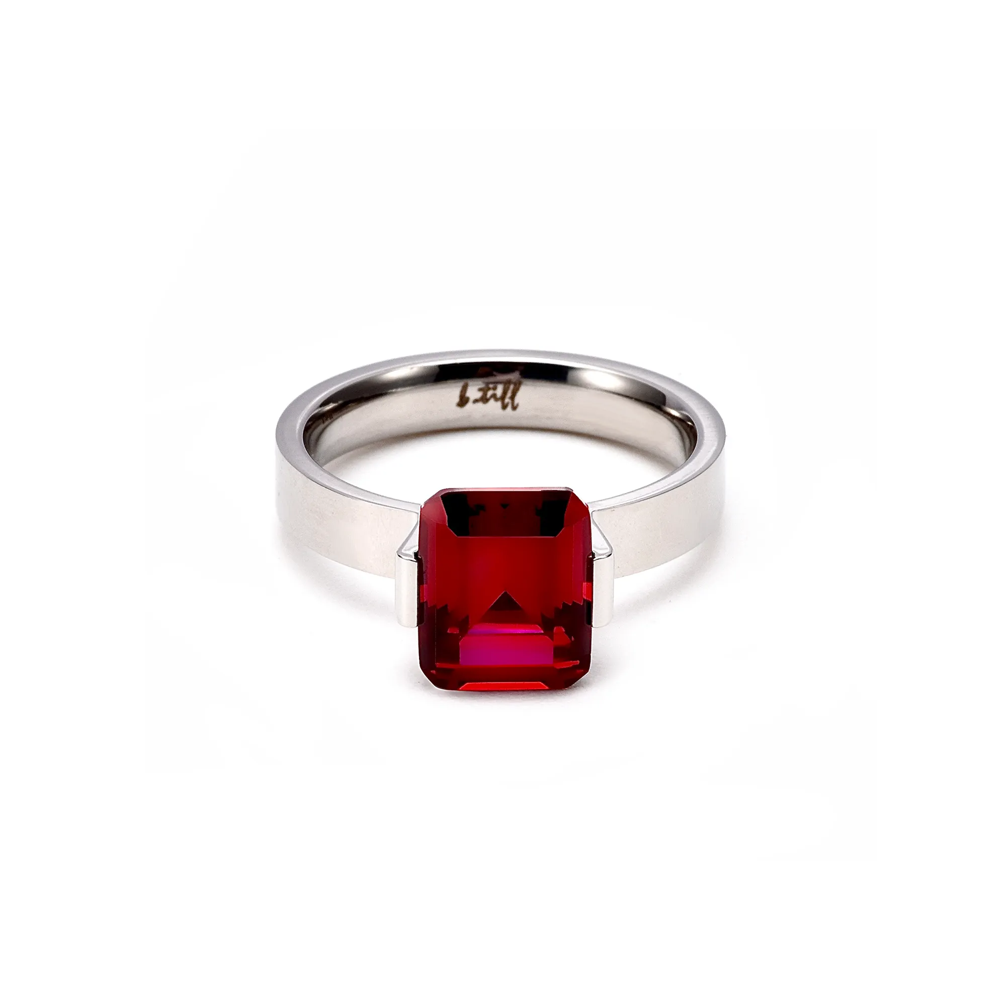 RG210R B.Tiff 3 ct Red Emerald Cut Stainless Steel Engagement Ring