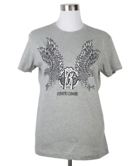 Roberto Cavalli Grey & Black Print T-Shirt sz 6