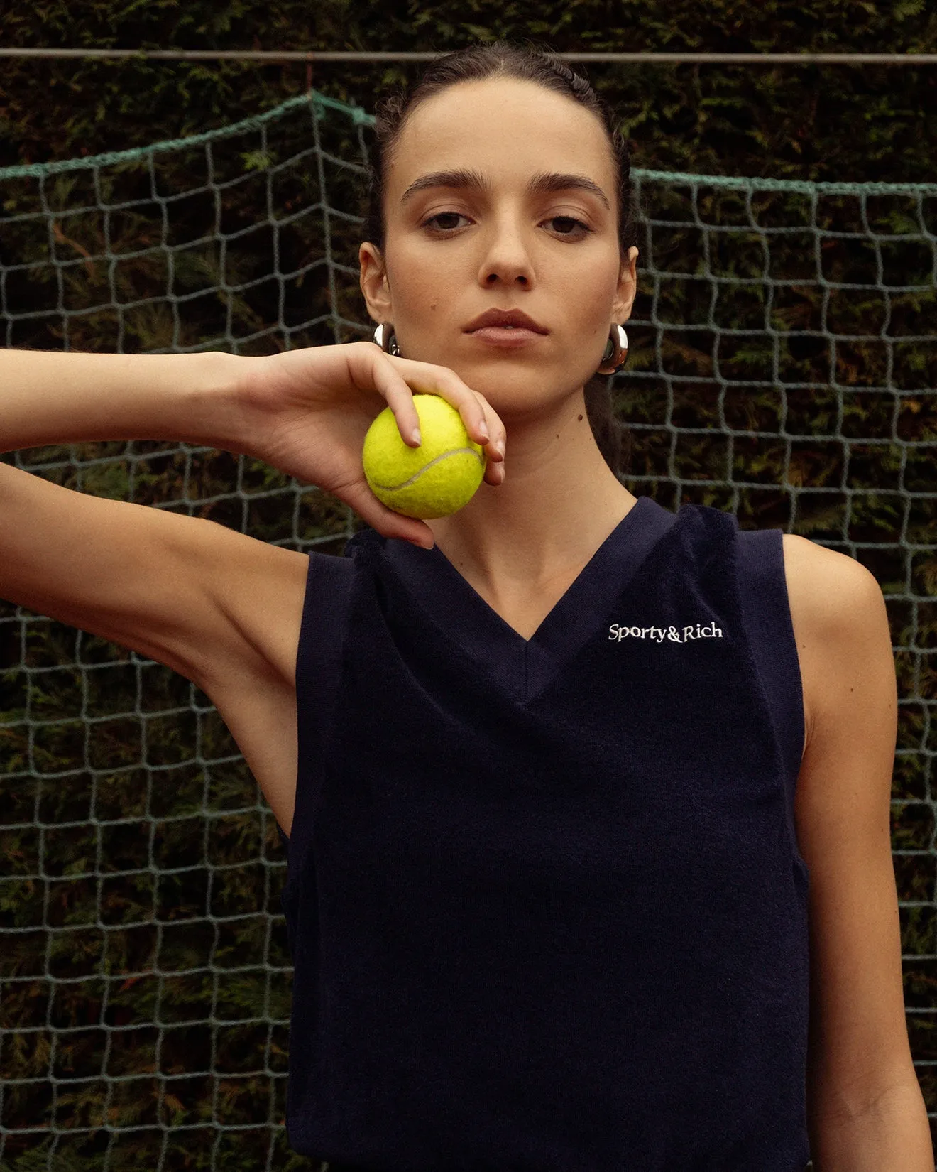 Serif Logo V-Neck Terry Vest - Navy/White