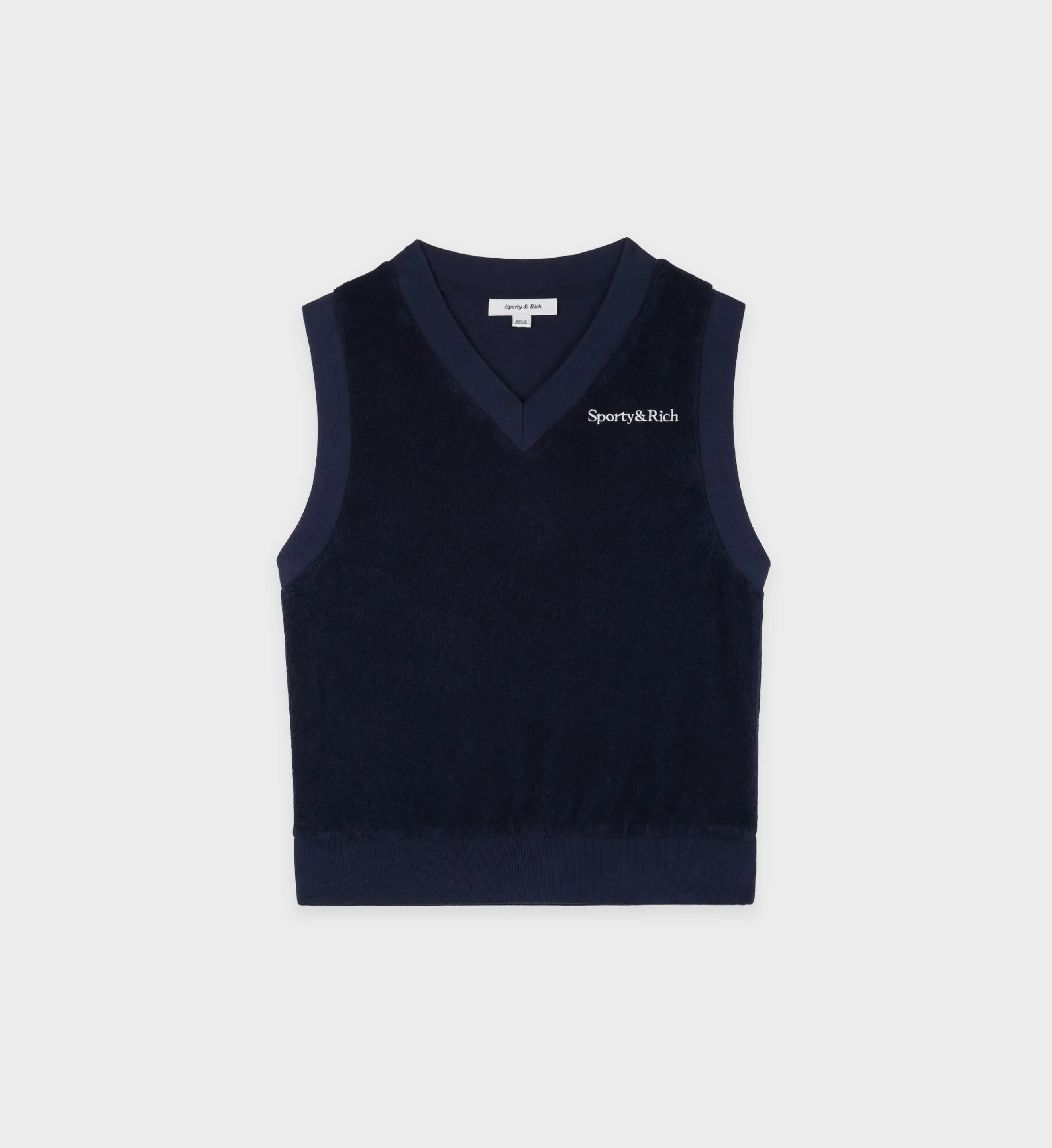 Serif Logo V-Neck Terry Vest - Navy/White