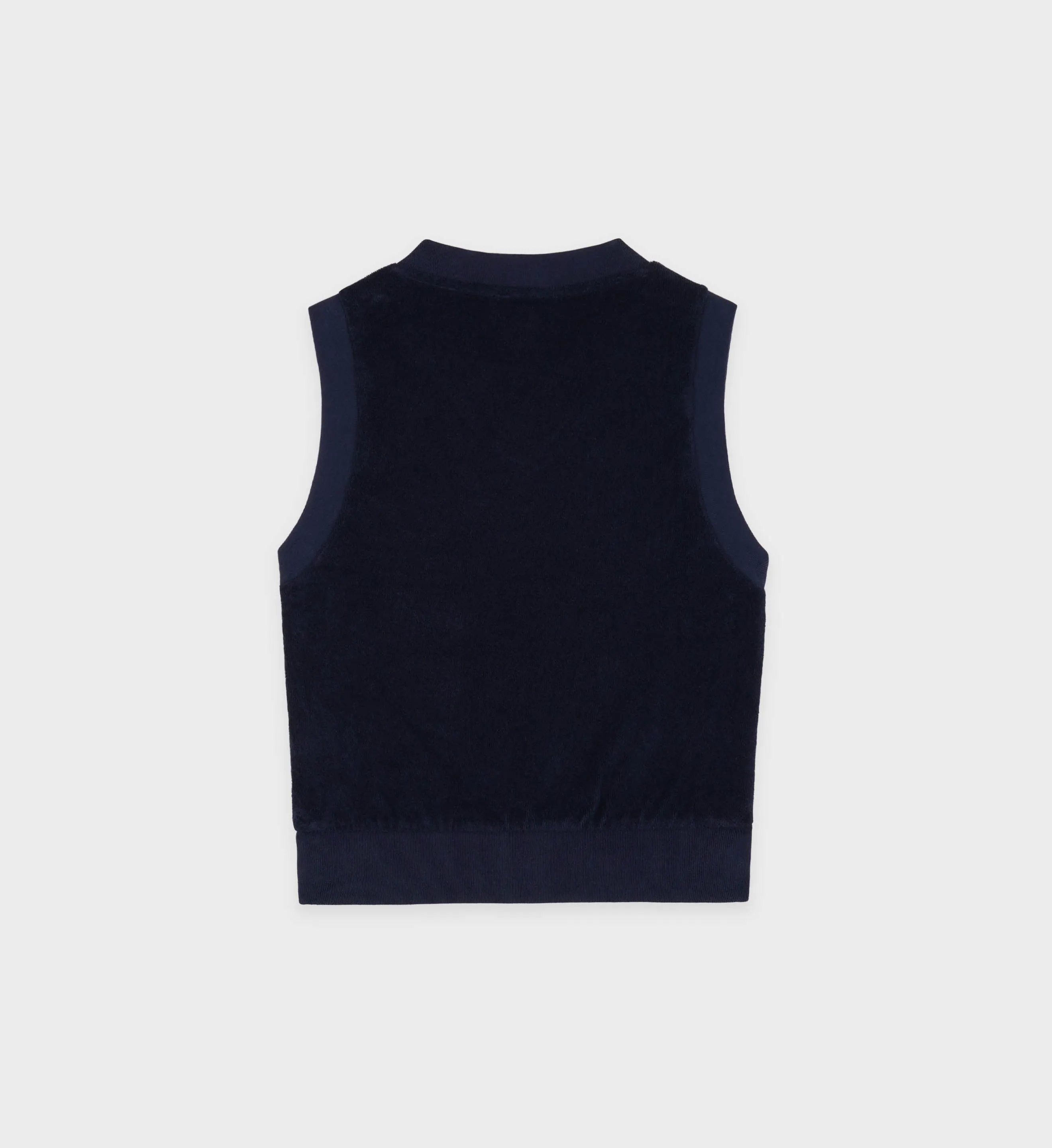 Serif Logo V-Neck Terry Vest - Navy/White