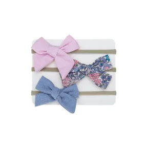 Set of 3 Small Baby Bows 2 Plain & 1 Print/Pattern #8