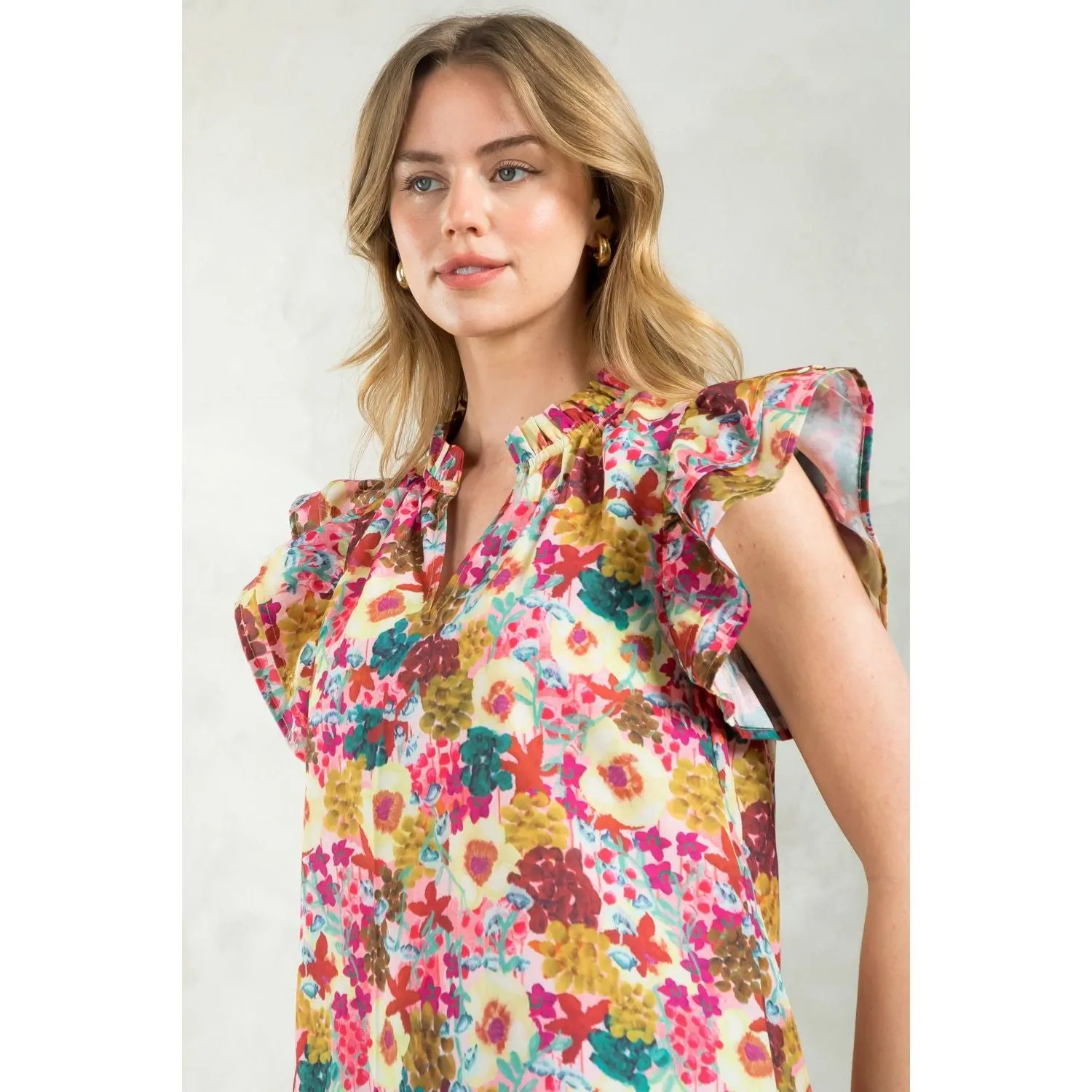 Shauna Flutter Sleeve Floral THML Top