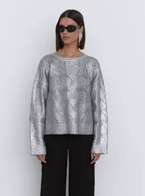 Silver Metallic Cable Knit Jumper - Sinia