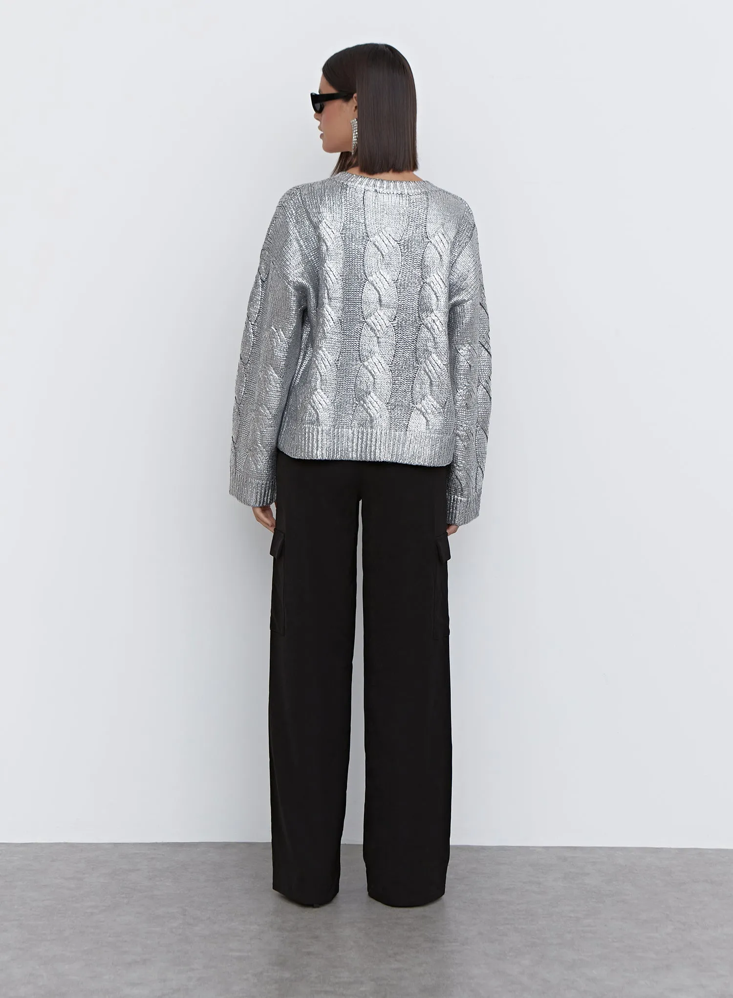 Silver Metallic Cable Knit Jumper - Sinia