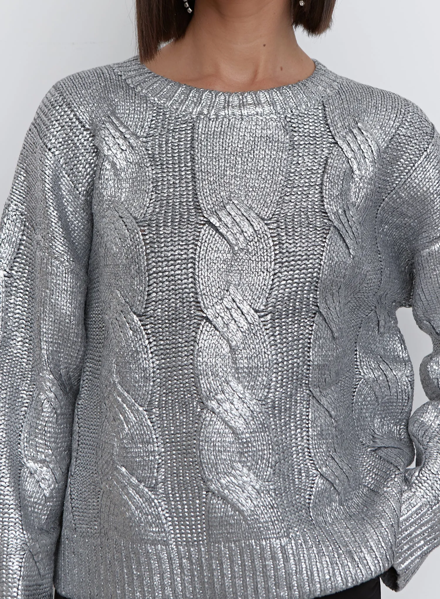 Silver Metallic Cable Knit Jumper - Sinia