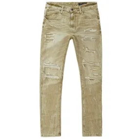 Smoke Rise Rip & Repaired Color Jeans (Light Oak) JP23532