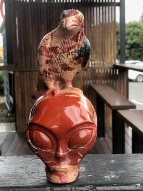 South African Red Jasper Alien and Raven Sculpture [1k1295]