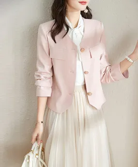 Spring Pink Short Jacket Green Cardigan Blazer Coat