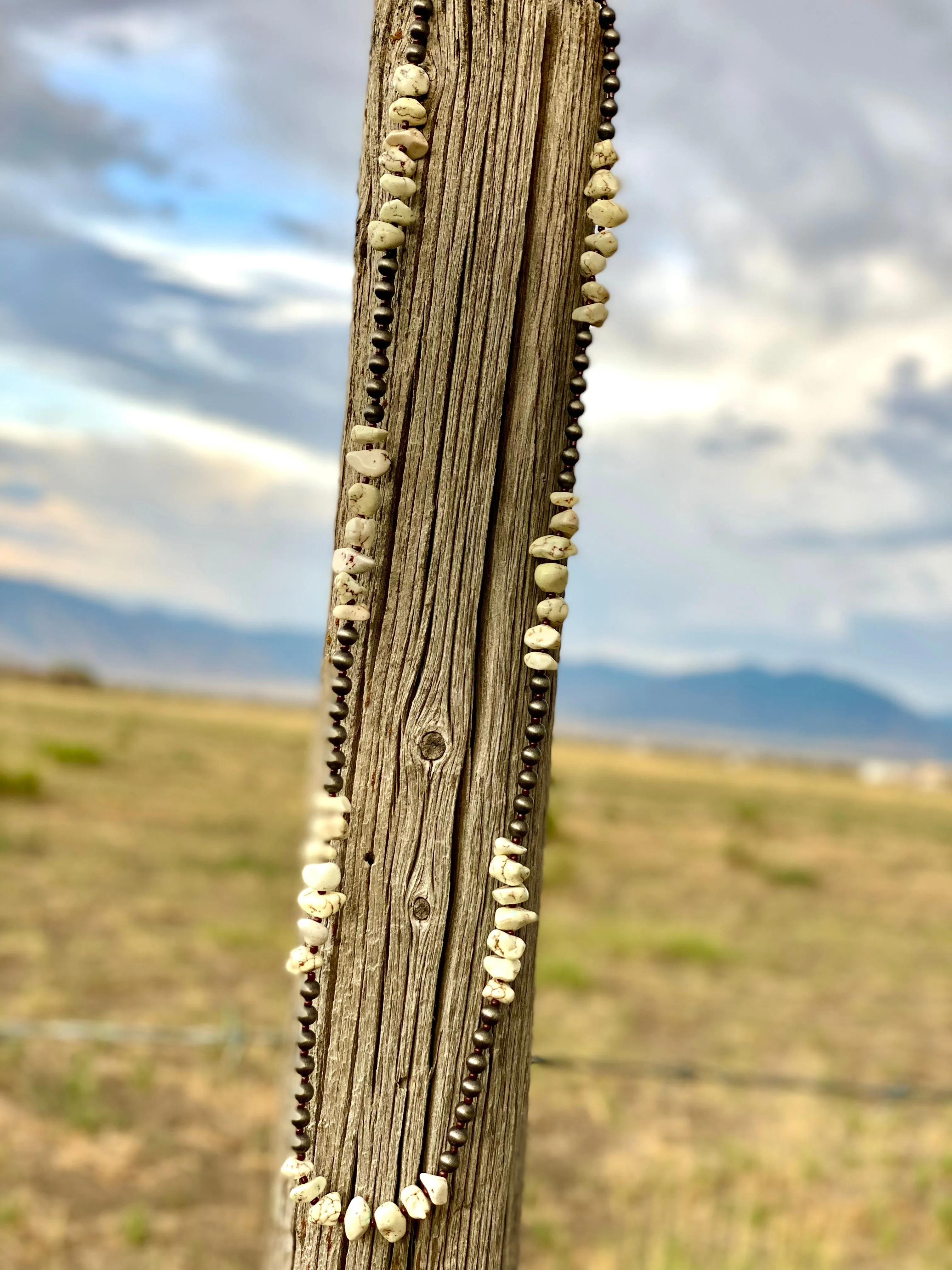 The Fall Silver Bead and Bone Chunk Necklace