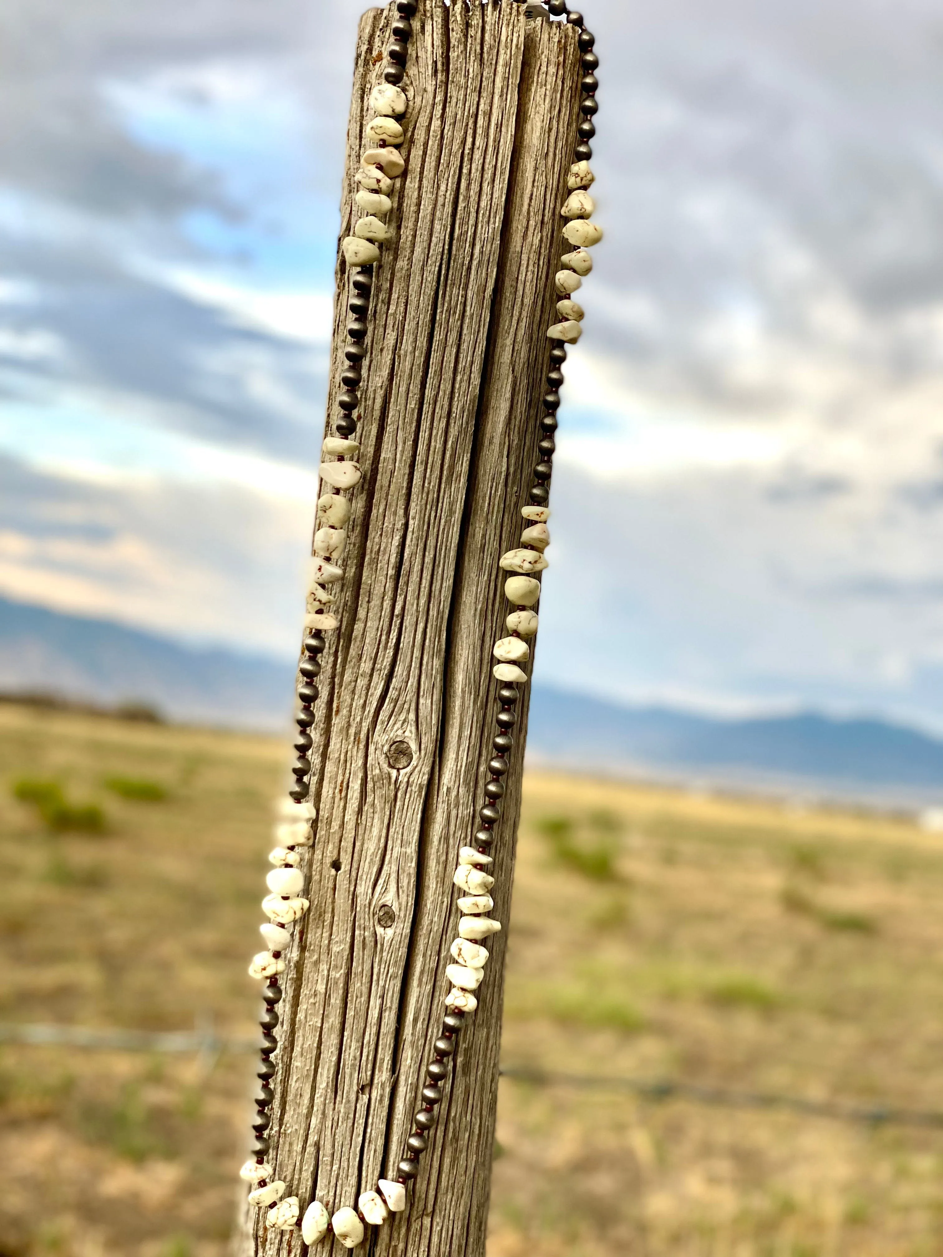 The Fall Silver Bead and Bone Chunk Necklace