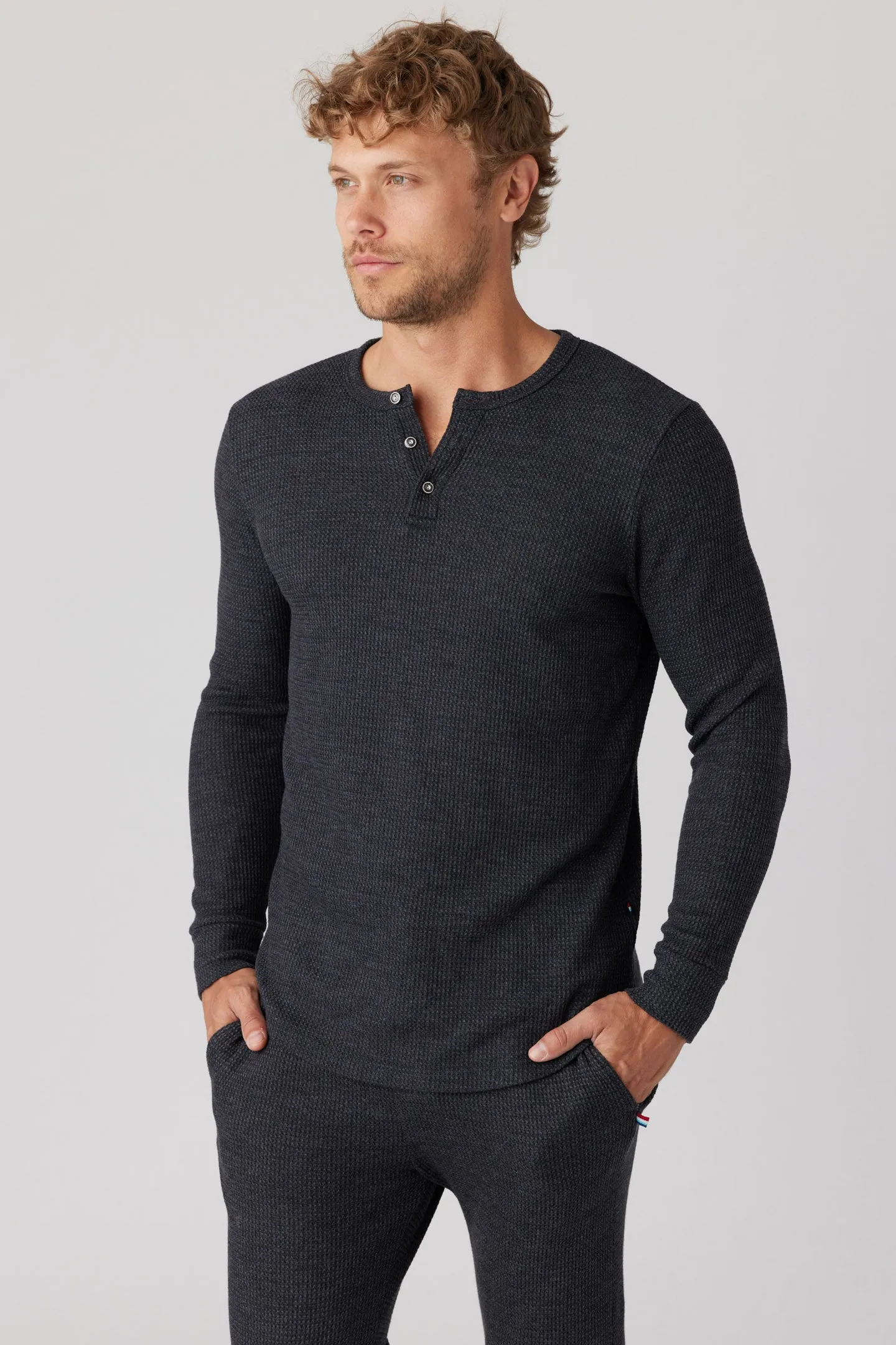 Thermal Long Sleeve Henley - Black