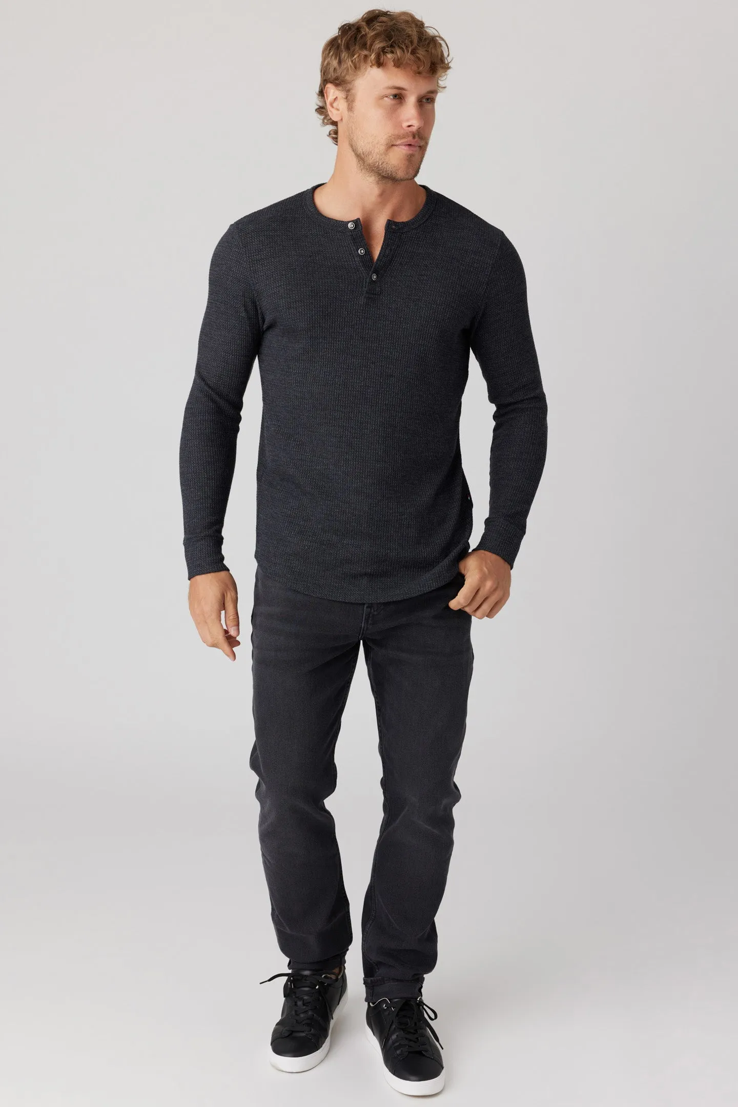 Thermal Long Sleeve Henley - Black