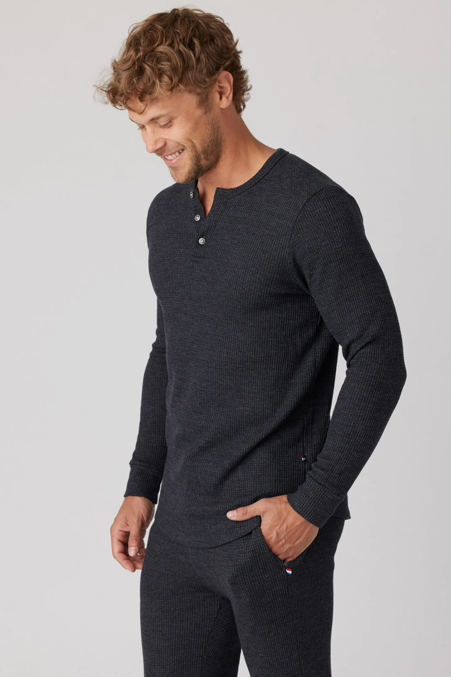 Thermal Long Sleeve Henley - Black