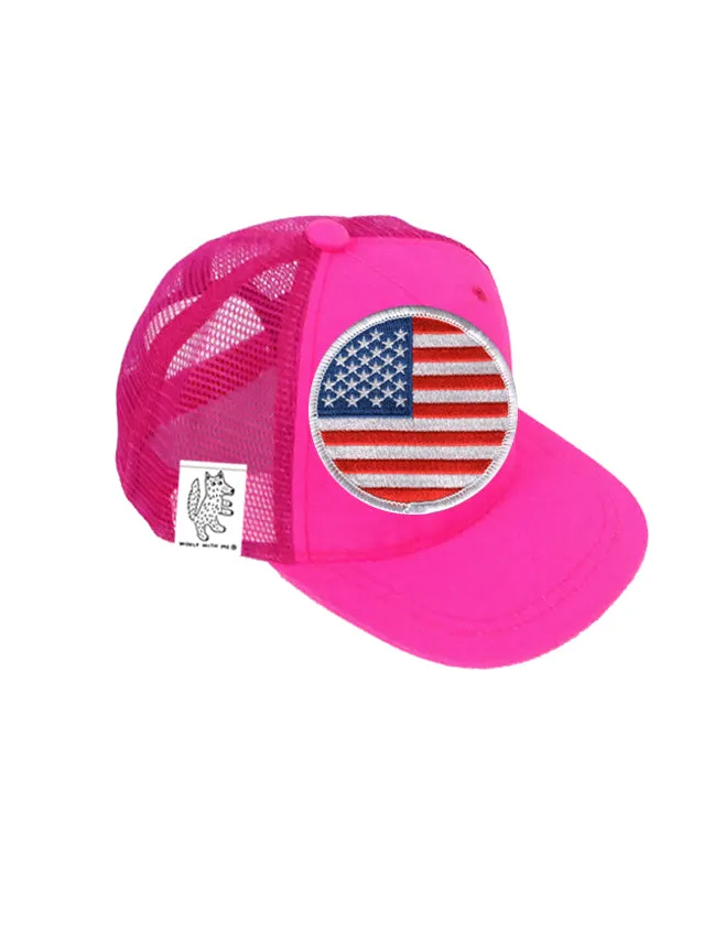 TODDLER Trucker Hat with Interchangeable Velcro Patch (Neon Pink)