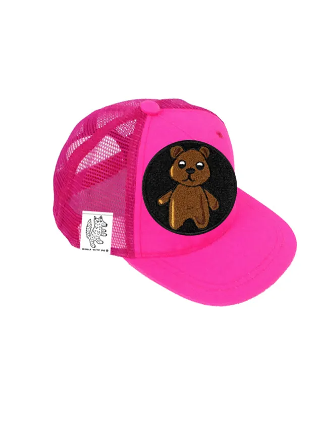 TODDLER Trucker Hat with Interchangeable Velcro Patch (Neon Pink)