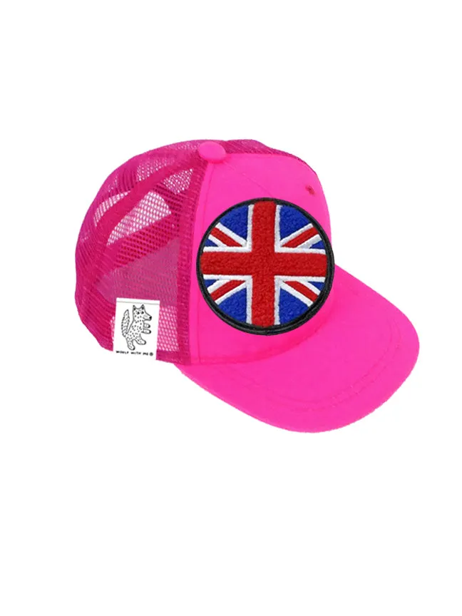 TODDLER Trucker Hat with Interchangeable Velcro Patch (Neon Pink)