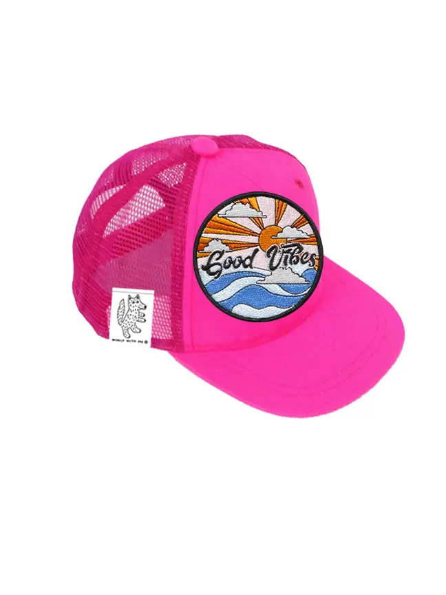 TODDLER Trucker Hat with Interchangeable Velcro Patch (Neon Pink)