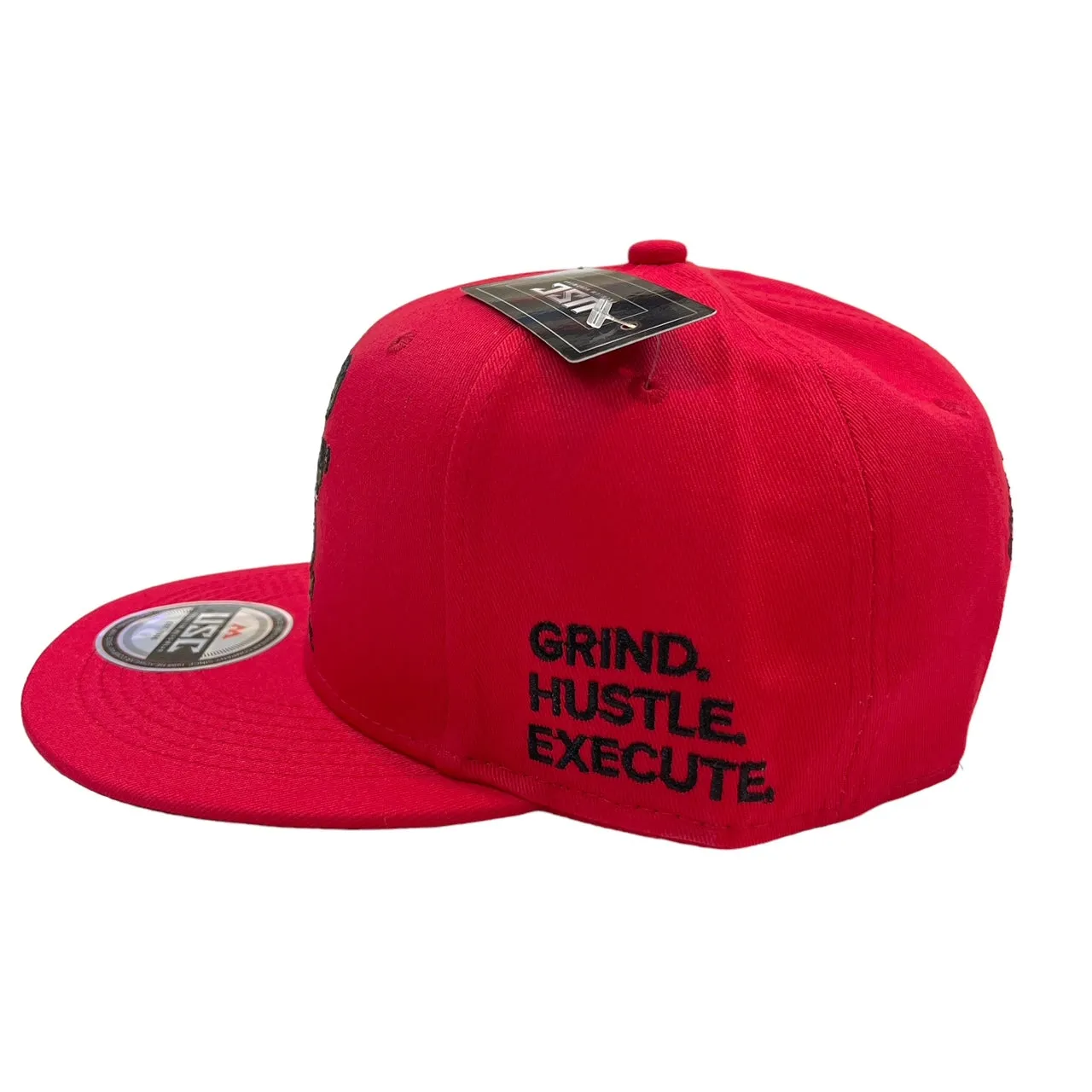 US Cotton Grind Hustle Execute Snapback Hat (Red) / 2 for $15