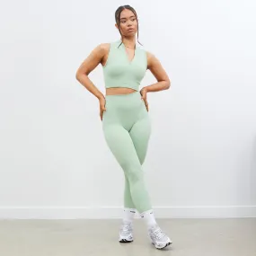 Vanquish Zipped Sage Green Seamless Crop Top