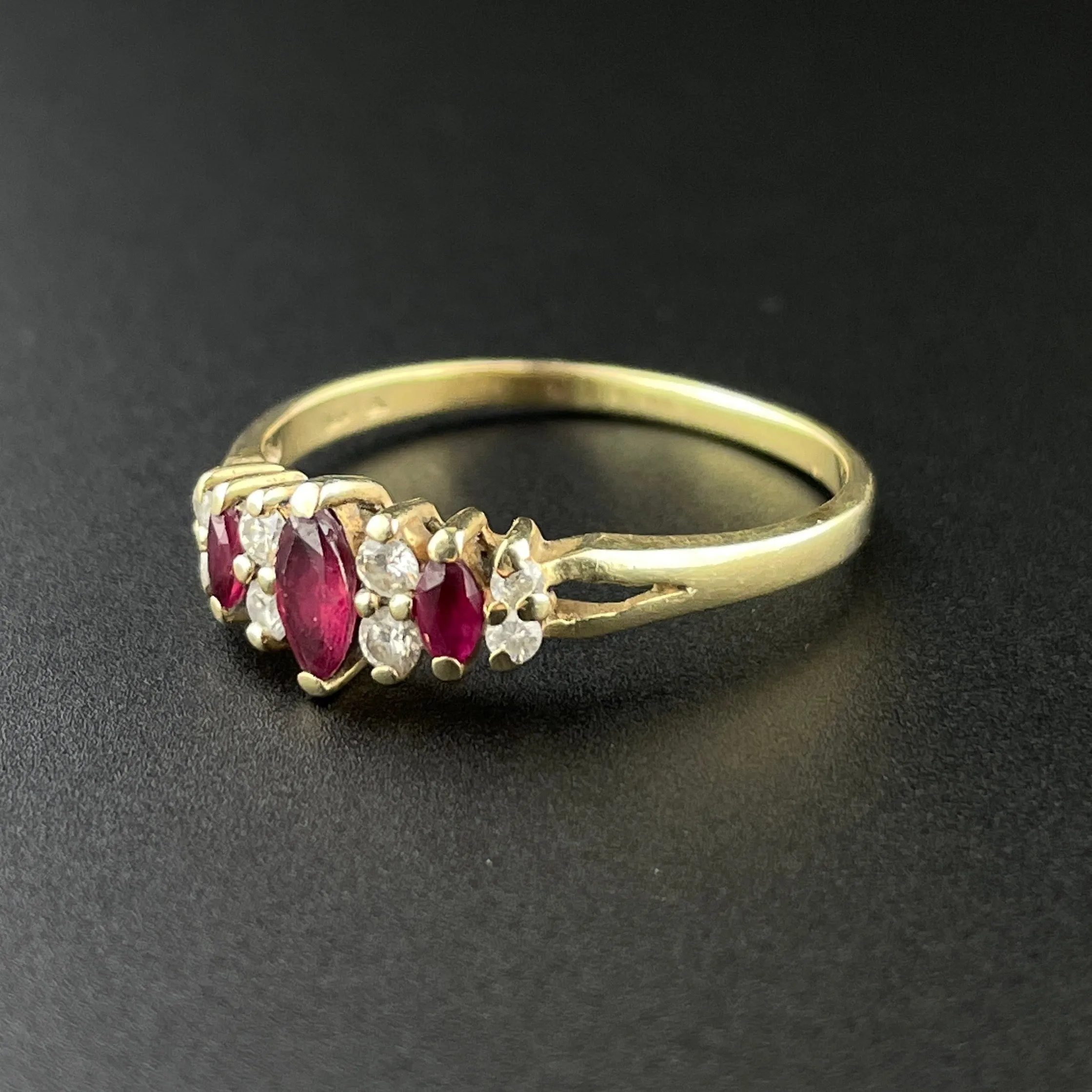 Vintage 14K Gold Diamond Ruby Ring, Sz 9 3/4