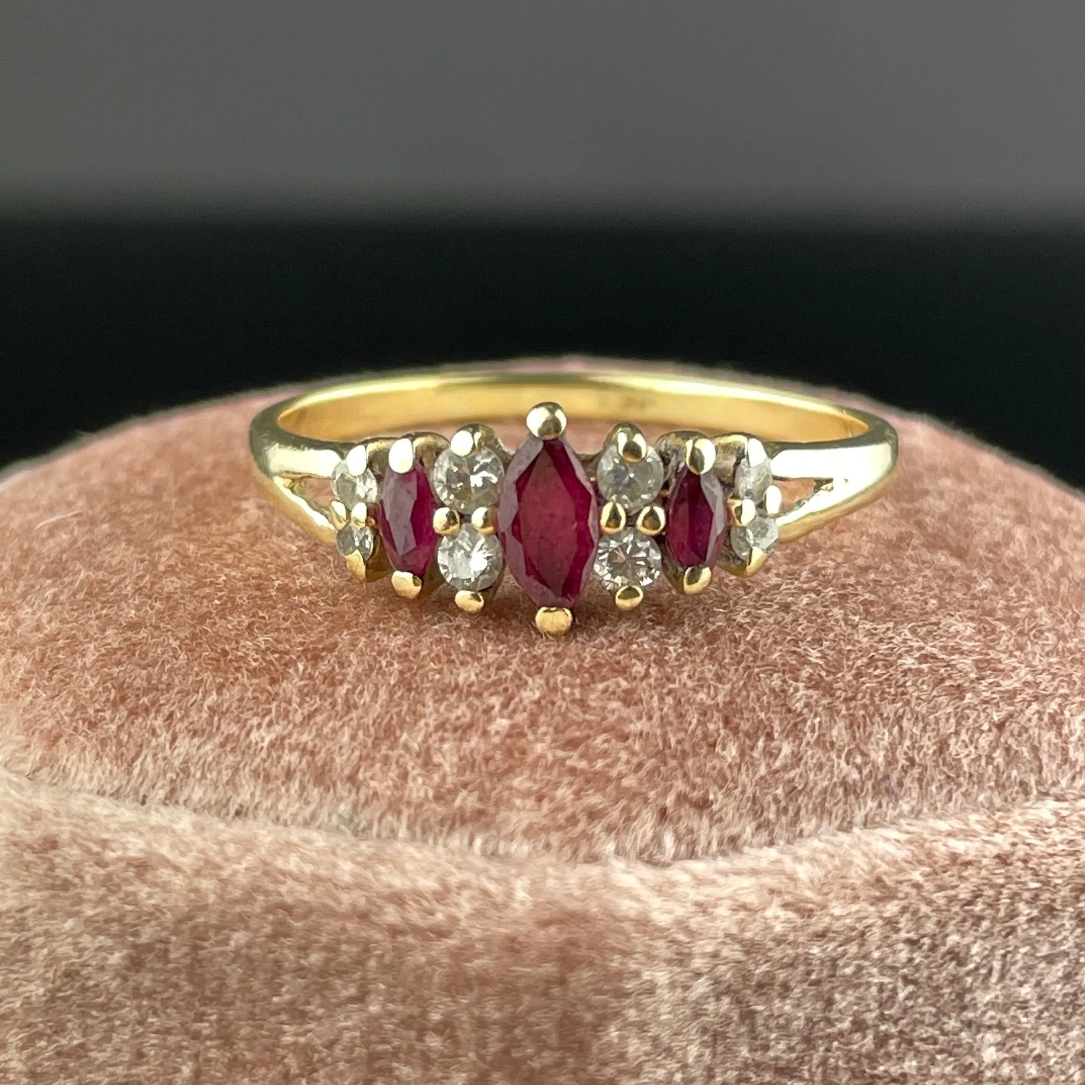 Vintage 14K Gold Diamond Ruby Ring, Sz 9 3/4