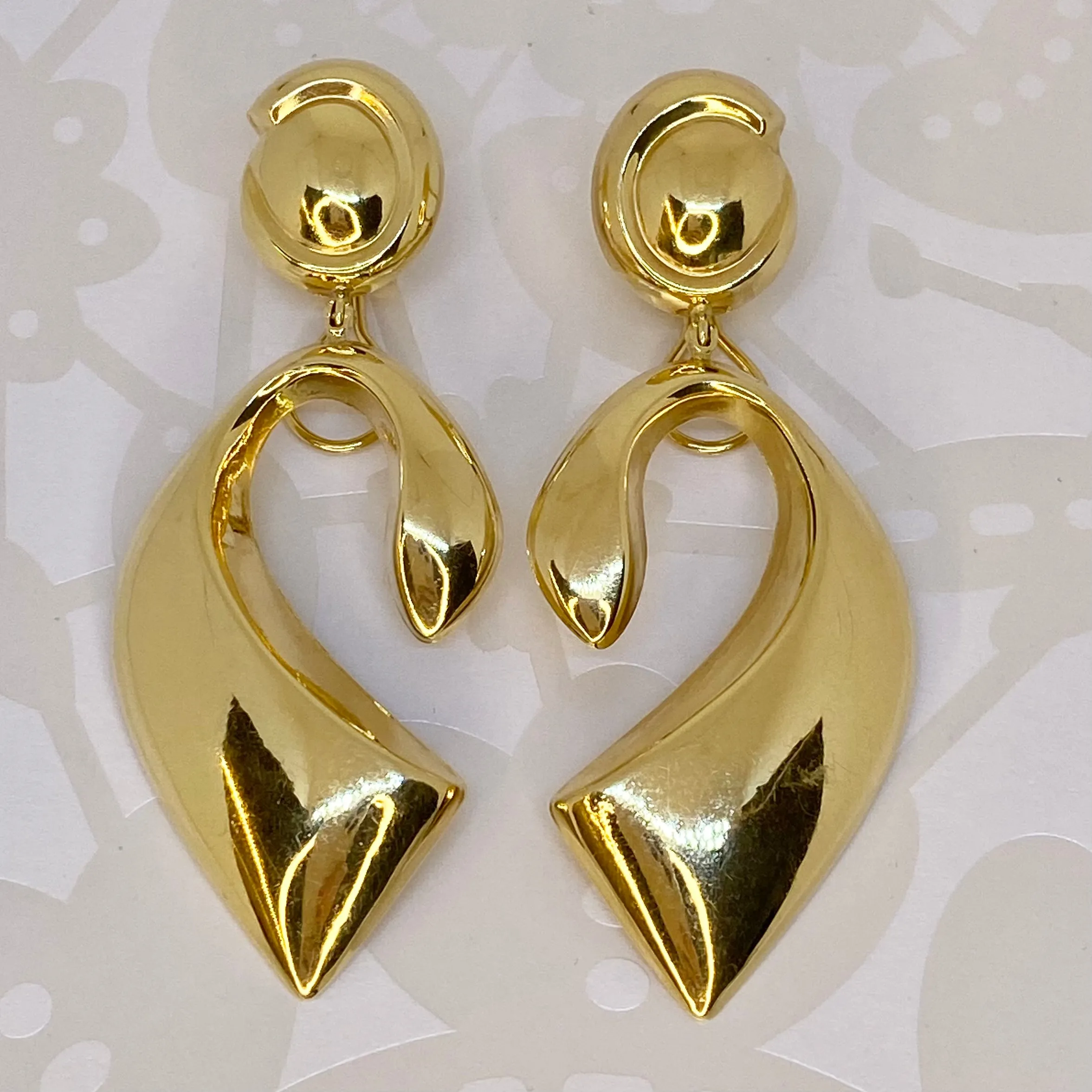 Vintage 14K Yellow Gold Large Abstract Dangle Earrings