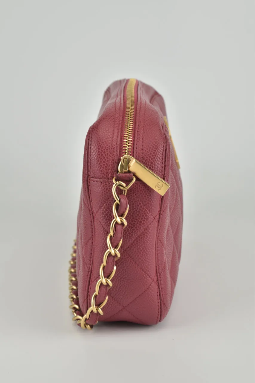 Vintage Dark Pink Quilted Caviar Camera Shoulder Bag GHW