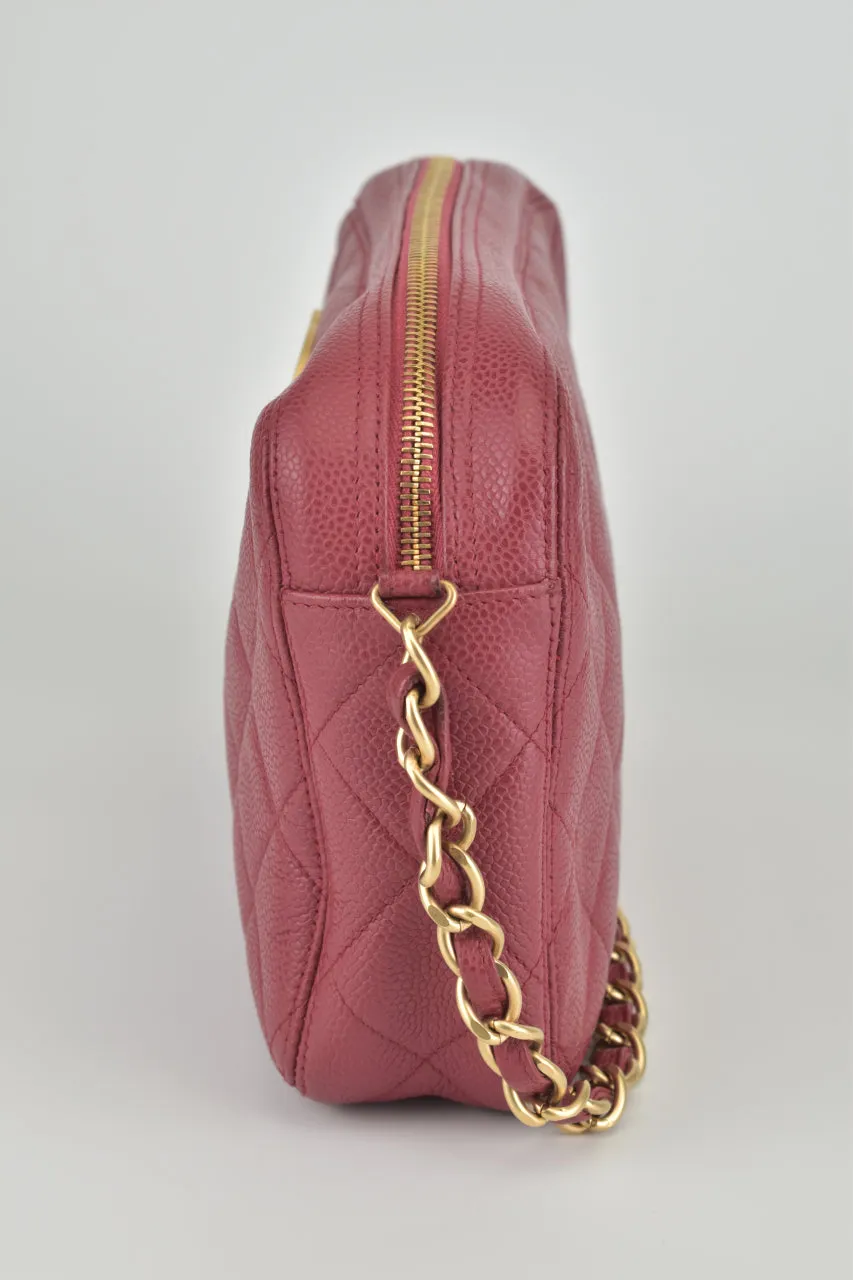 Vintage Dark Pink Quilted Caviar Camera Shoulder Bag GHW