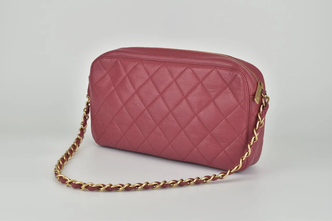 Vintage Dark Pink Quilted Caviar Camera Shoulder Bag GHW