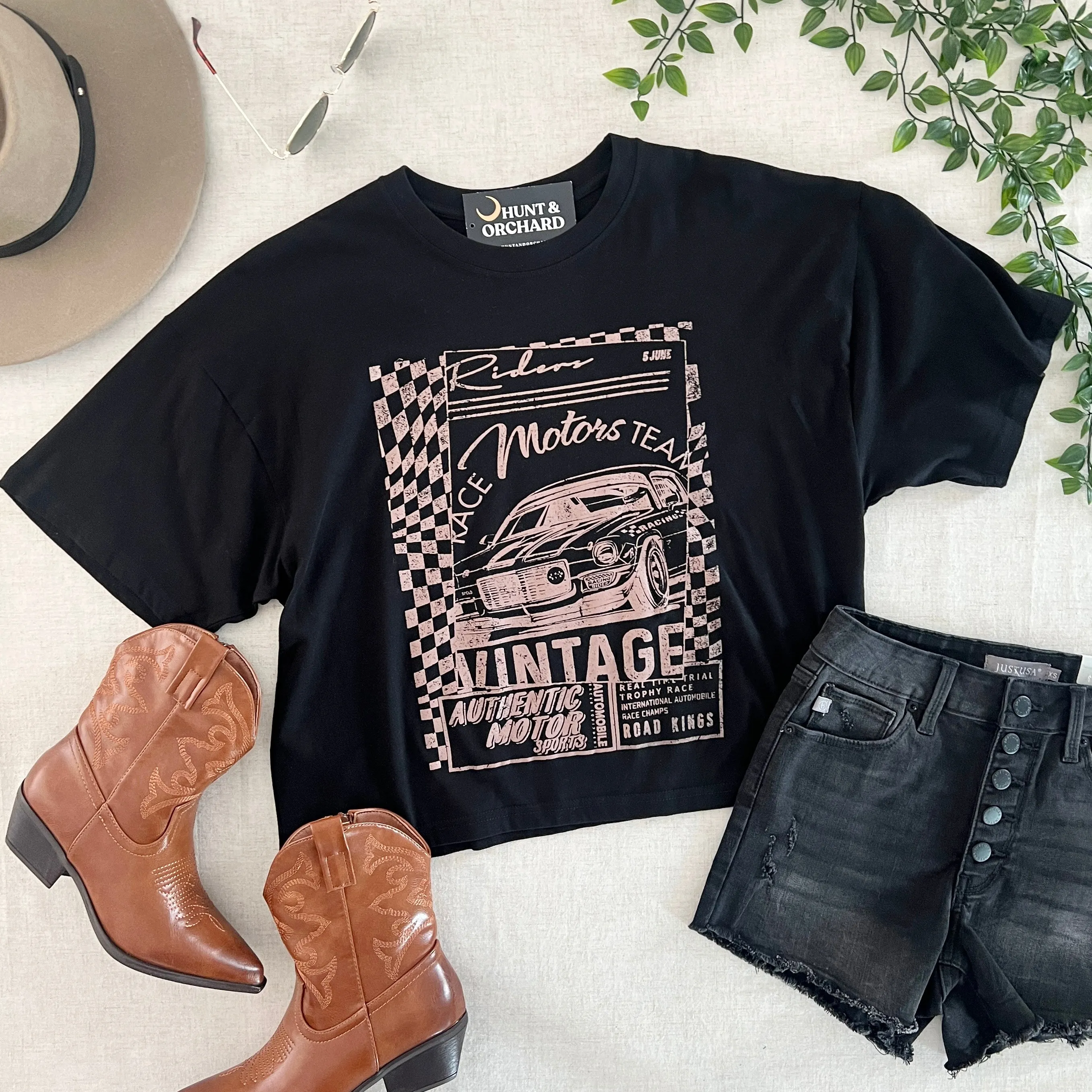 Vintage Motors Crop Tee - Black