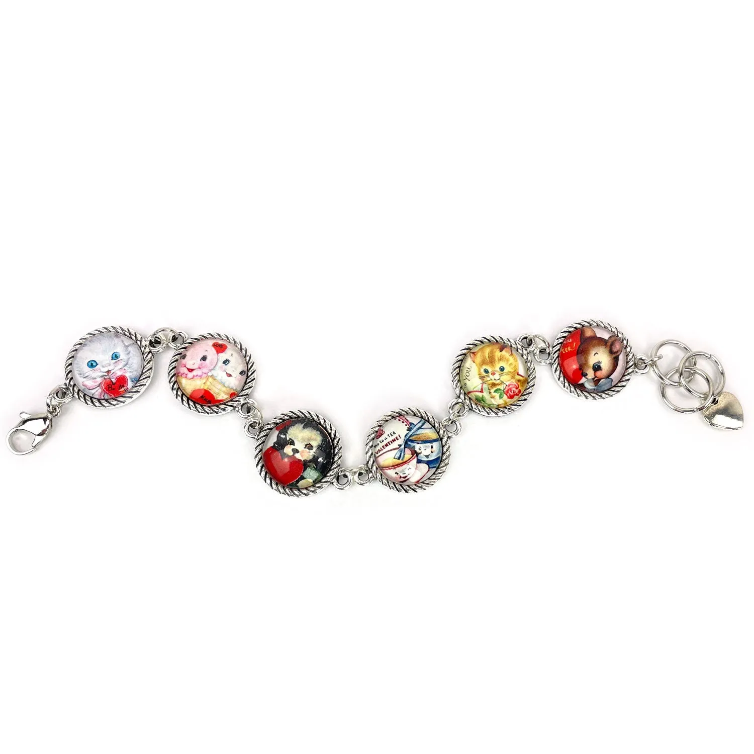 Vintage Valentine's Charm Bracelet – Antique Silver Twist Edge Design