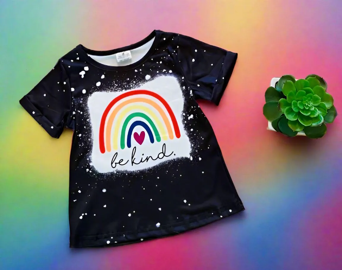 Women and Girls Rainbow Shirts, Matching Mom and Me Tops, Graphic "Be Kind" T-Shirts, Sizes Adult & Child, Black/Multi