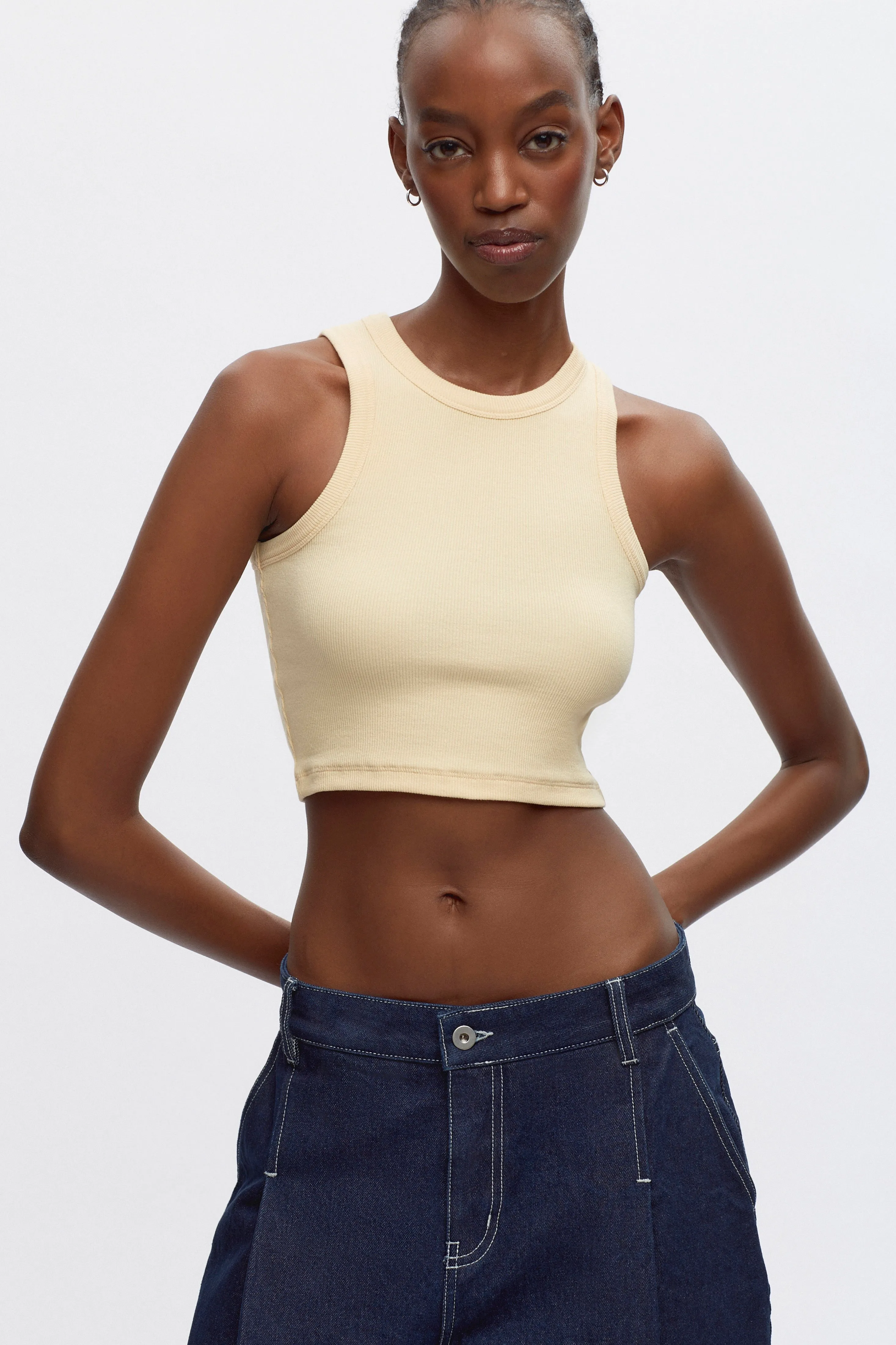 Women's Crop Racer Tank in Butter